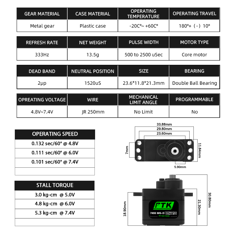 PTK 7455MG-D servo 12g Digital - Rc Car Servo 评论和价格